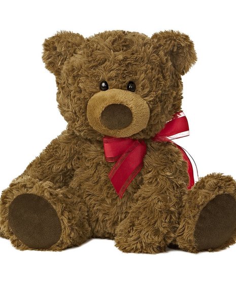 A super soft brown bear with a classic touch! With an adorably cute face, big dark brown nose, and beautiful red bow, this makes a perfect gift for anyone.