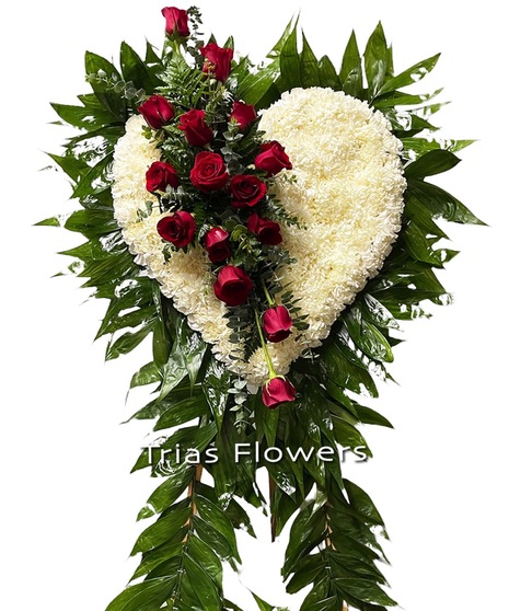 Red and White Heart Shaped Funeral Flowers