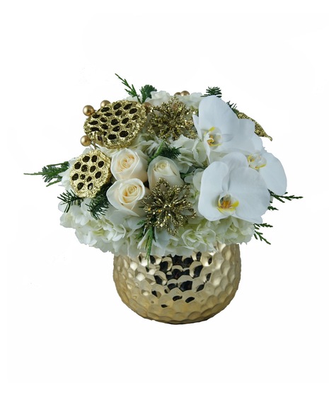 white and gold floral arrangement